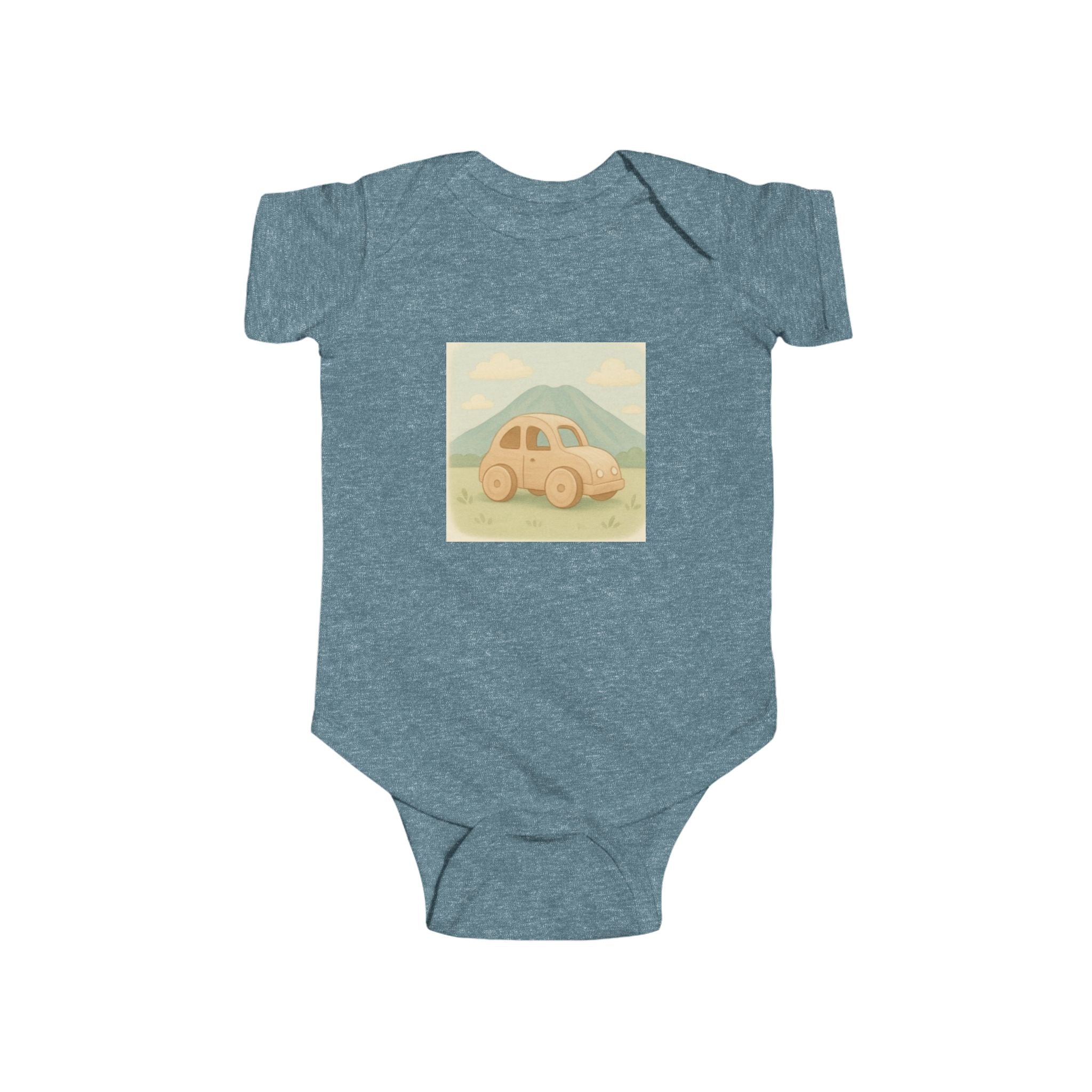 Vintage Yellow Car Baby Bodysuit — Retro Mountain Road Infant Onesie