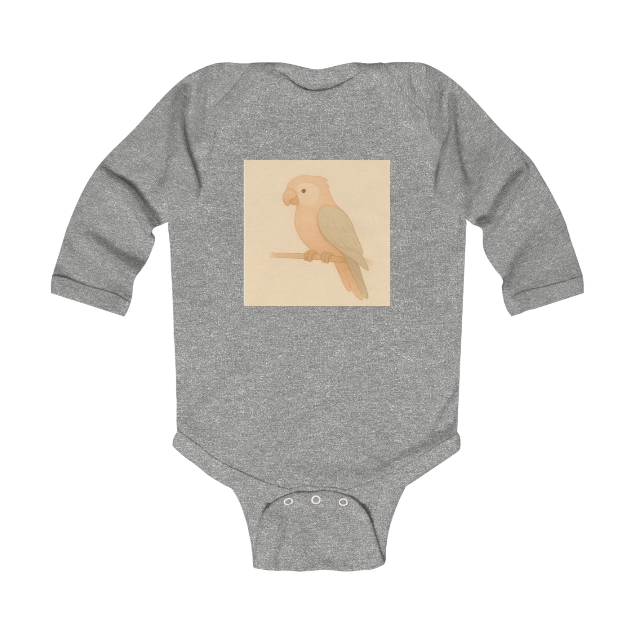 Baby Bodysuit with Cute Pastel Parrot Illustration — Long Sleeve Infant Onesie