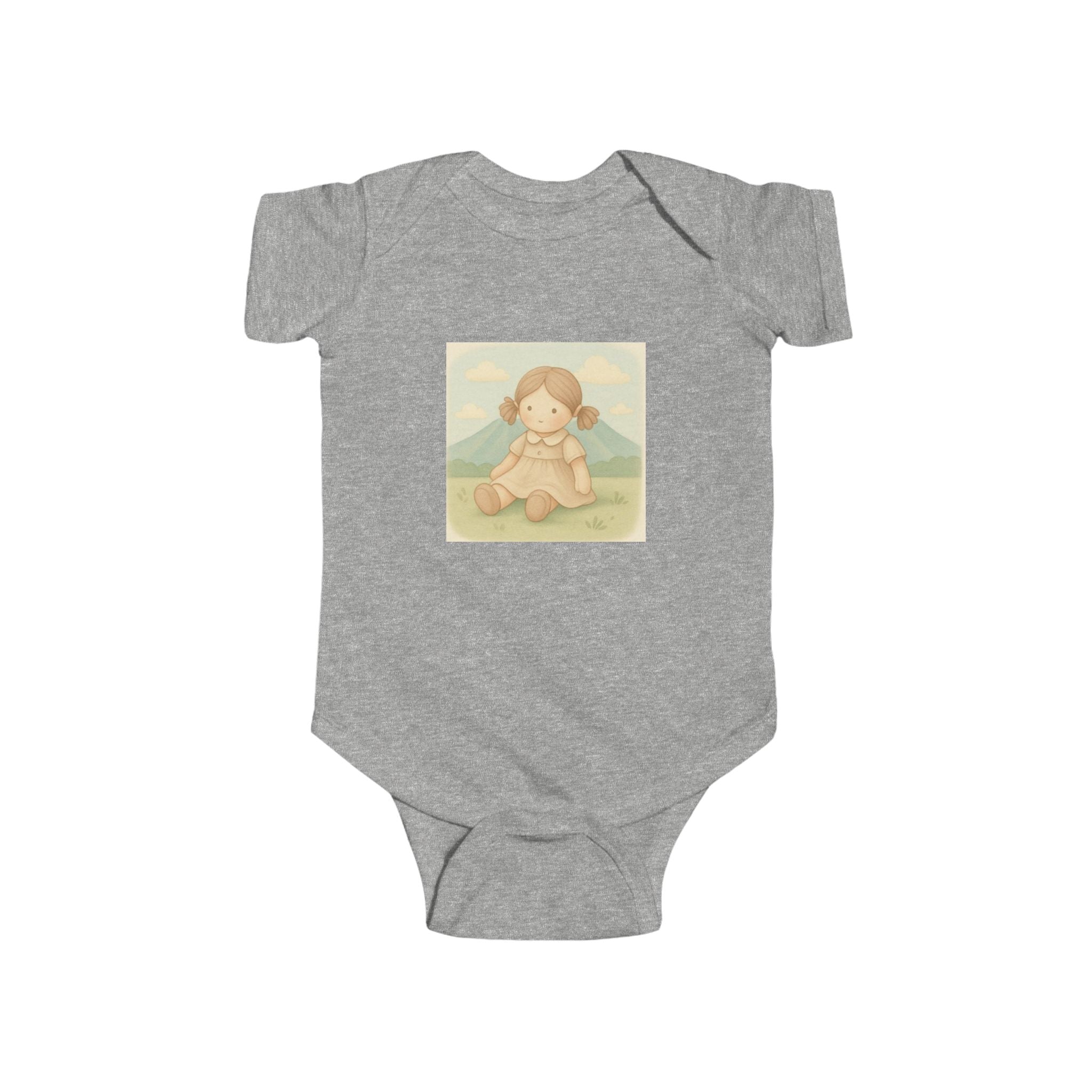 Baby Bodysuit — Cute Vintage Girl Sitting Illustration, Neutral Infant Onesie