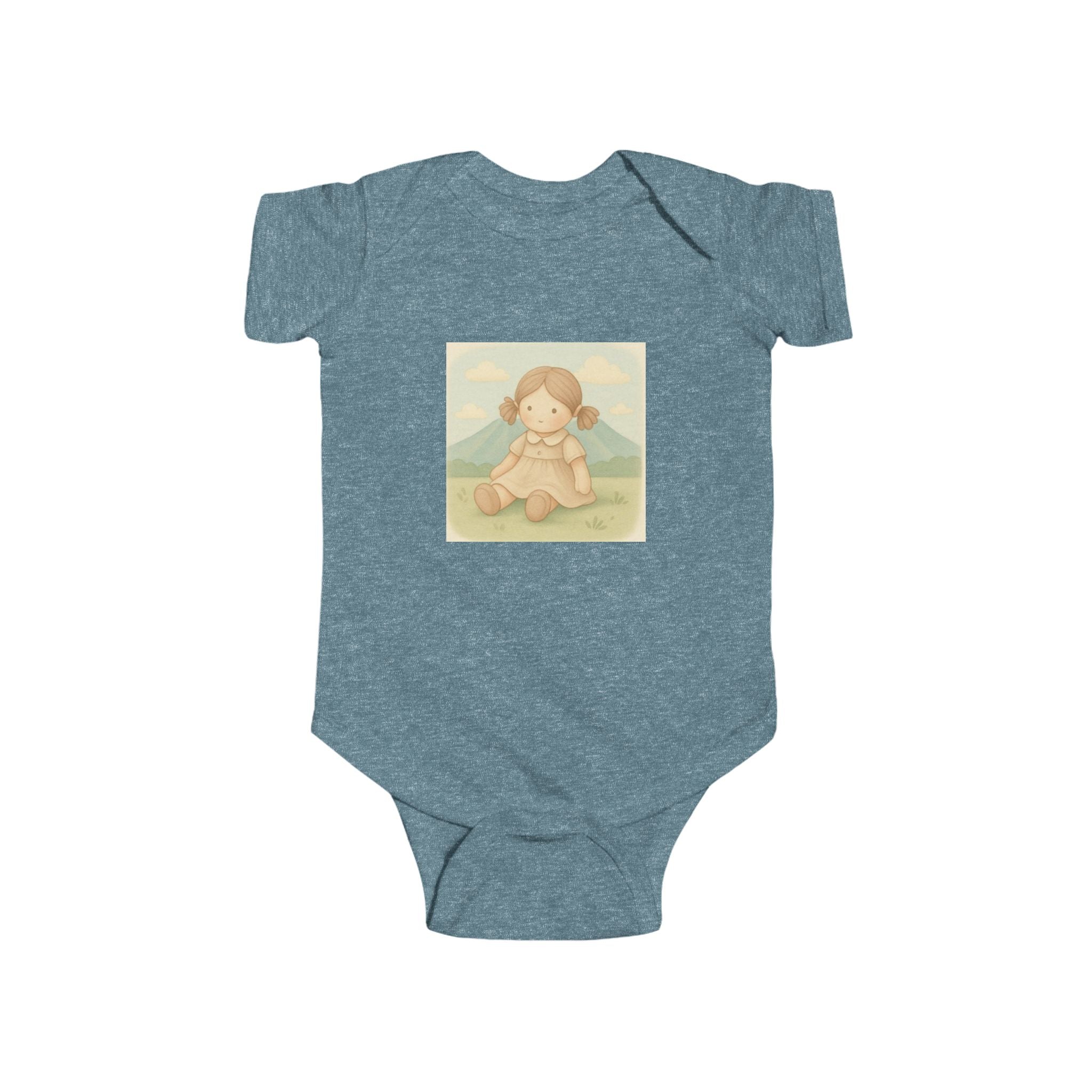 Baby Bodysuit — Cute Vintage Girl Sitting Illustration, Neutral Infant Onesie