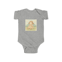 Baby Bodysuit — Cute Vintage Girl Sitting Illustration, Neutral Infant Onesie