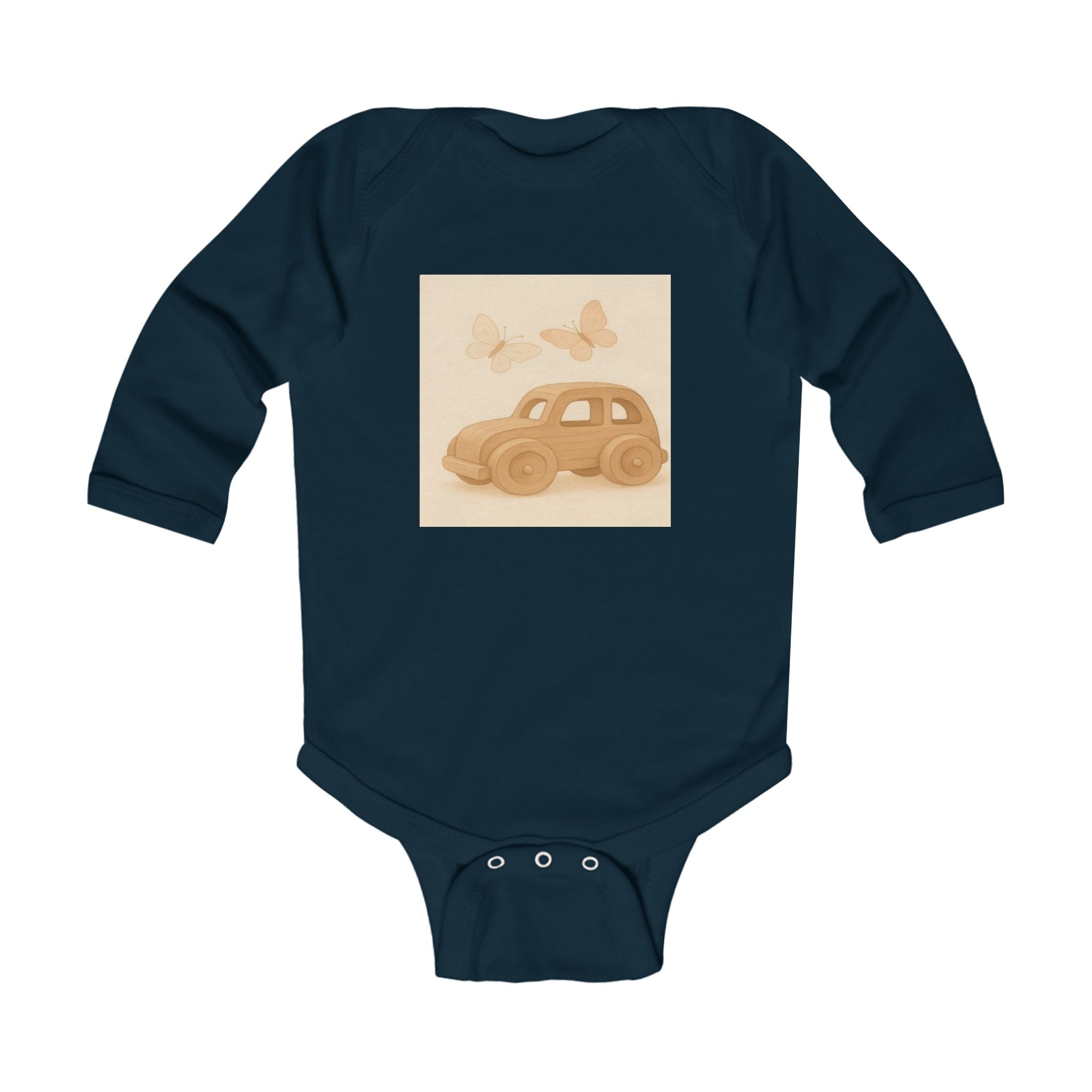 Infant Bodysuit with Vintage Car & Butterflies — Neutral Baby Shower Gift