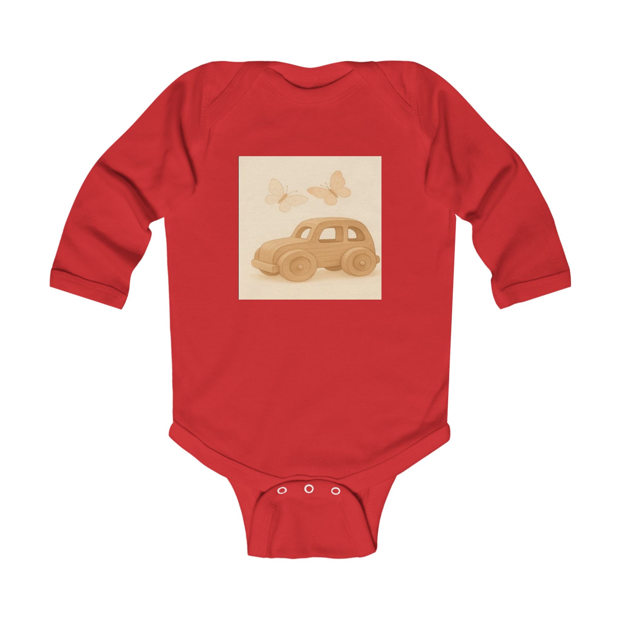 Infant Bodysuit with Vintage Car & Butterflies — Neutral Baby Shower Gift