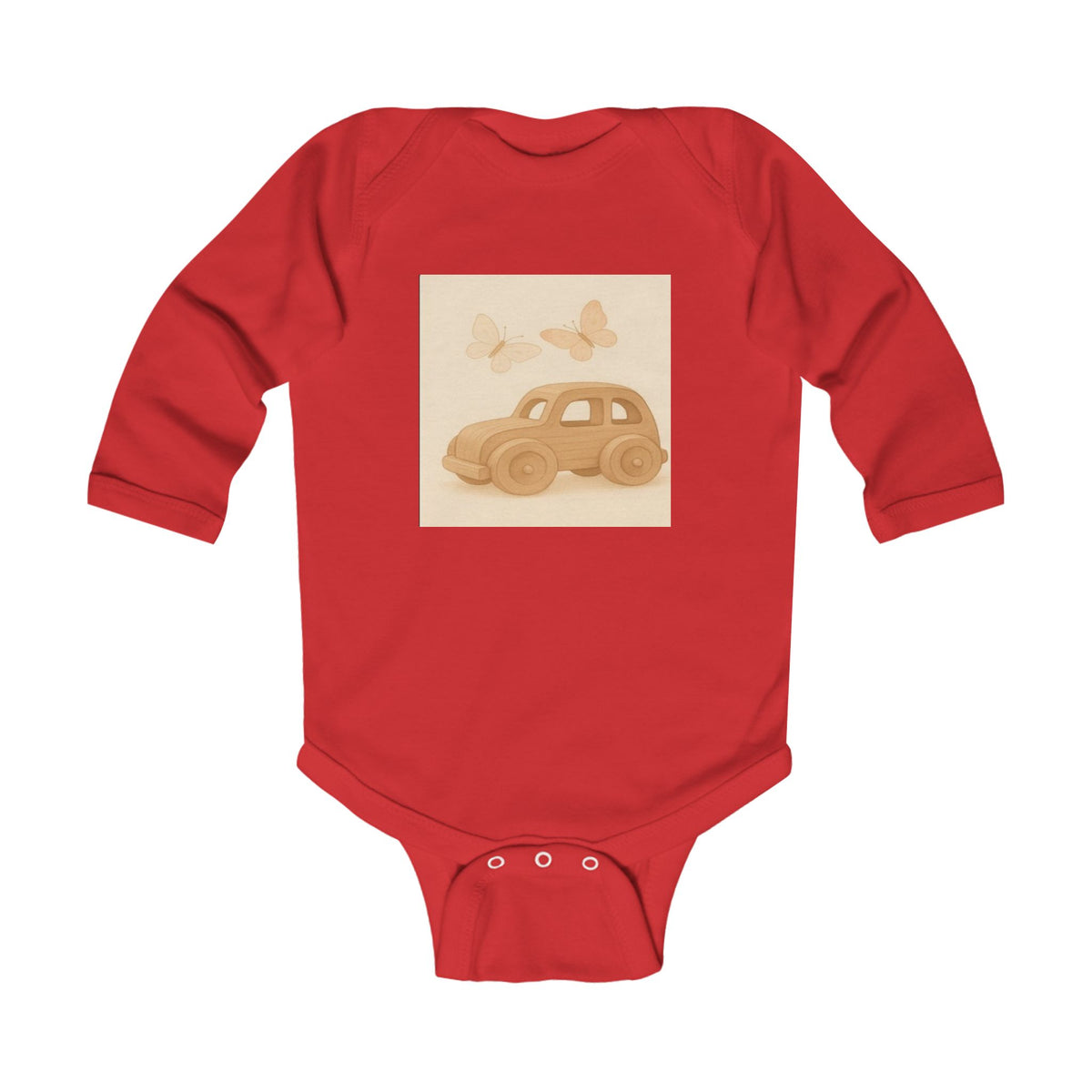 Infant Bodysuit with Vintage Car & Butterflies — Neutral Baby Shower Gift