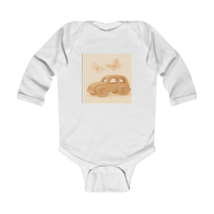 Infant Bodysuit with Vintage Car & Butterflies — Neutral Baby Shower Gift